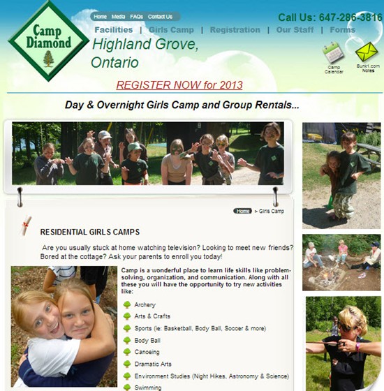 Websites Designed by Sales Success Consulting: Camp Diamond